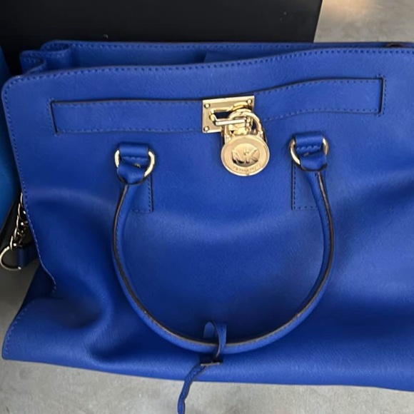 Michael Kors Large Saffiano Leather Sapphire Satchel Purse - Picture 1 of 7